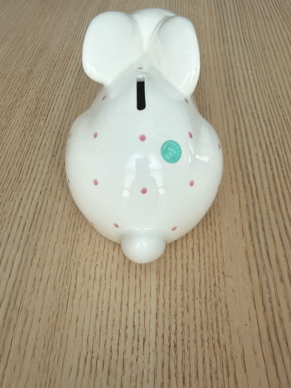 Tiffany & Co. White Ceramic Bunny Bank with Pink Dots